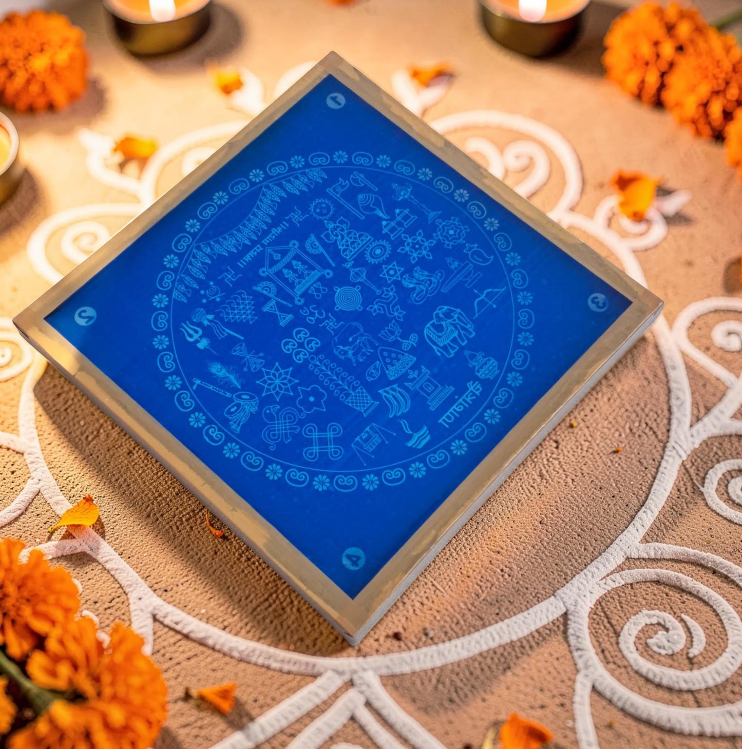 Rangly Chaitrangan  Model 2 Rangoli Design Stencil Wooden 13x13 Inches Pack of 1 piece