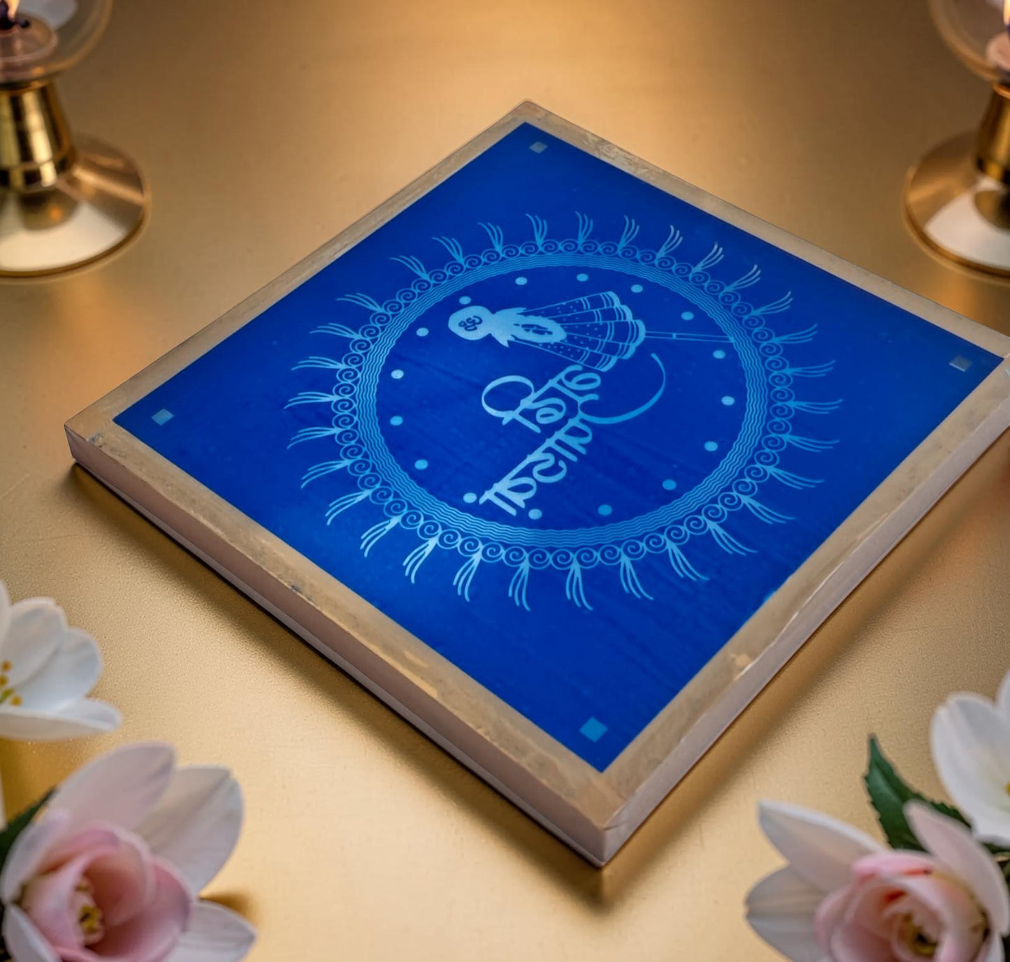 Rangly Gudi Padwa Rangoli Design Stencil Wooden 13x13 Inches Pack of 1 piece