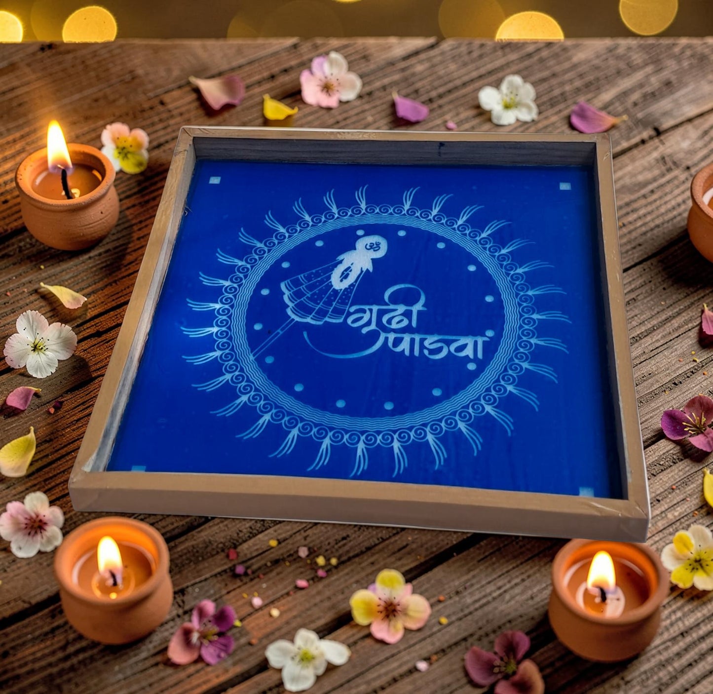 Rangly Gudi Padwa Rangoli Design Stencil Wooden 13x13 Inches Pack of 1 piece