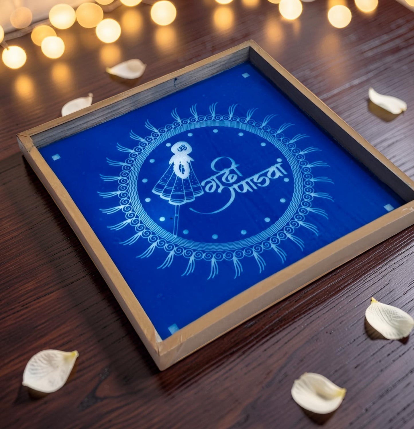 Rangly Gudi Padwa Rangoli Design Stencil Wooden 13x13 Inches Pack of 1 piece