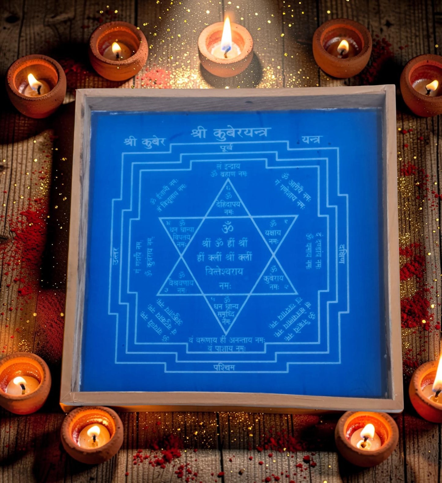 Rangly Shri Kubera Yantra Rangoli Design Stencil Wooden 13x13 Inches Pack of 1 piece