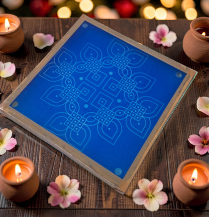 Rangly Kambi Kolam Model 4 Rangoli Design Stencil Wooden 13x13 Inches Pack of 1 piece