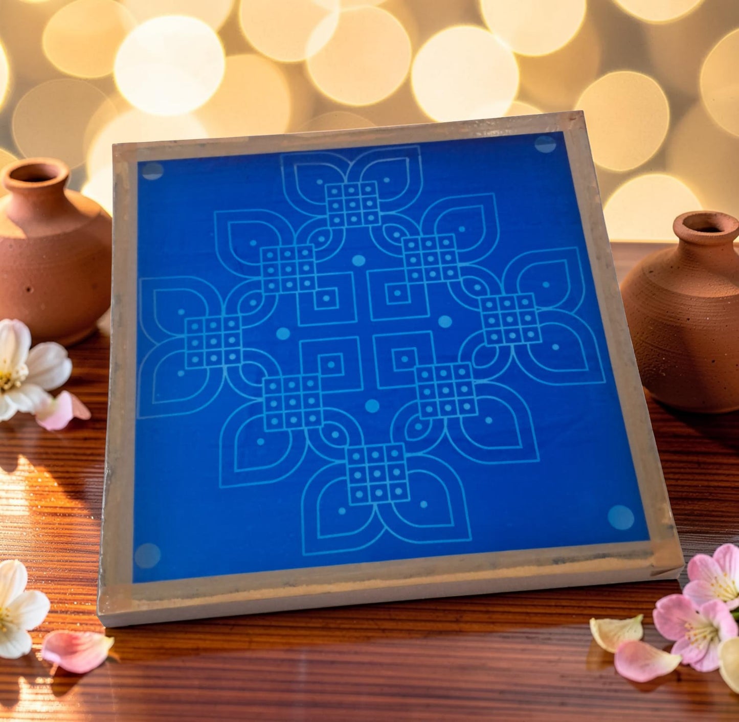 Rangly Kambi Kolam Model 4 Rangoli Design Stencil Wooden 13x13 Inches Pack of 1 piece