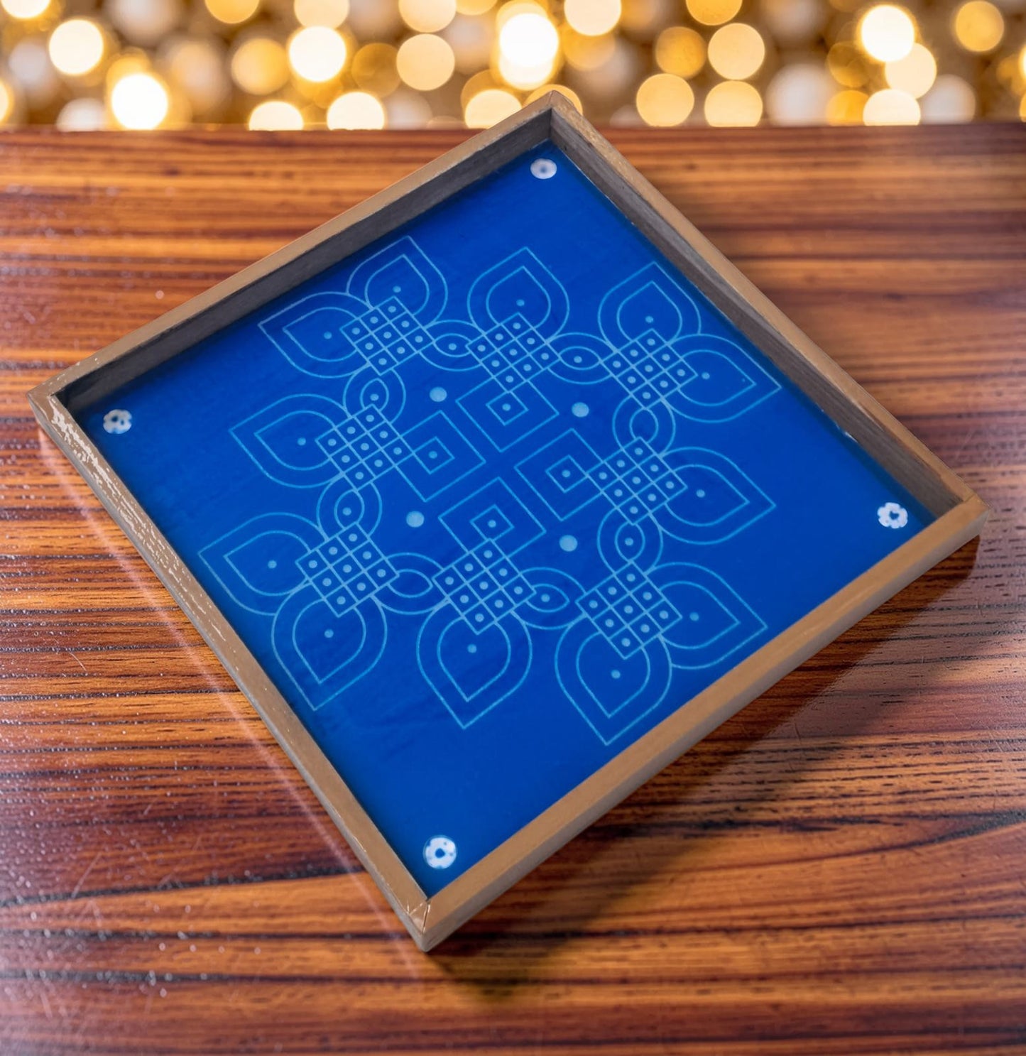 Rangly Kambi Kolam Model 4 Rangoli Design Stencil Wooden 13x13 Inches Pack of 1 piece