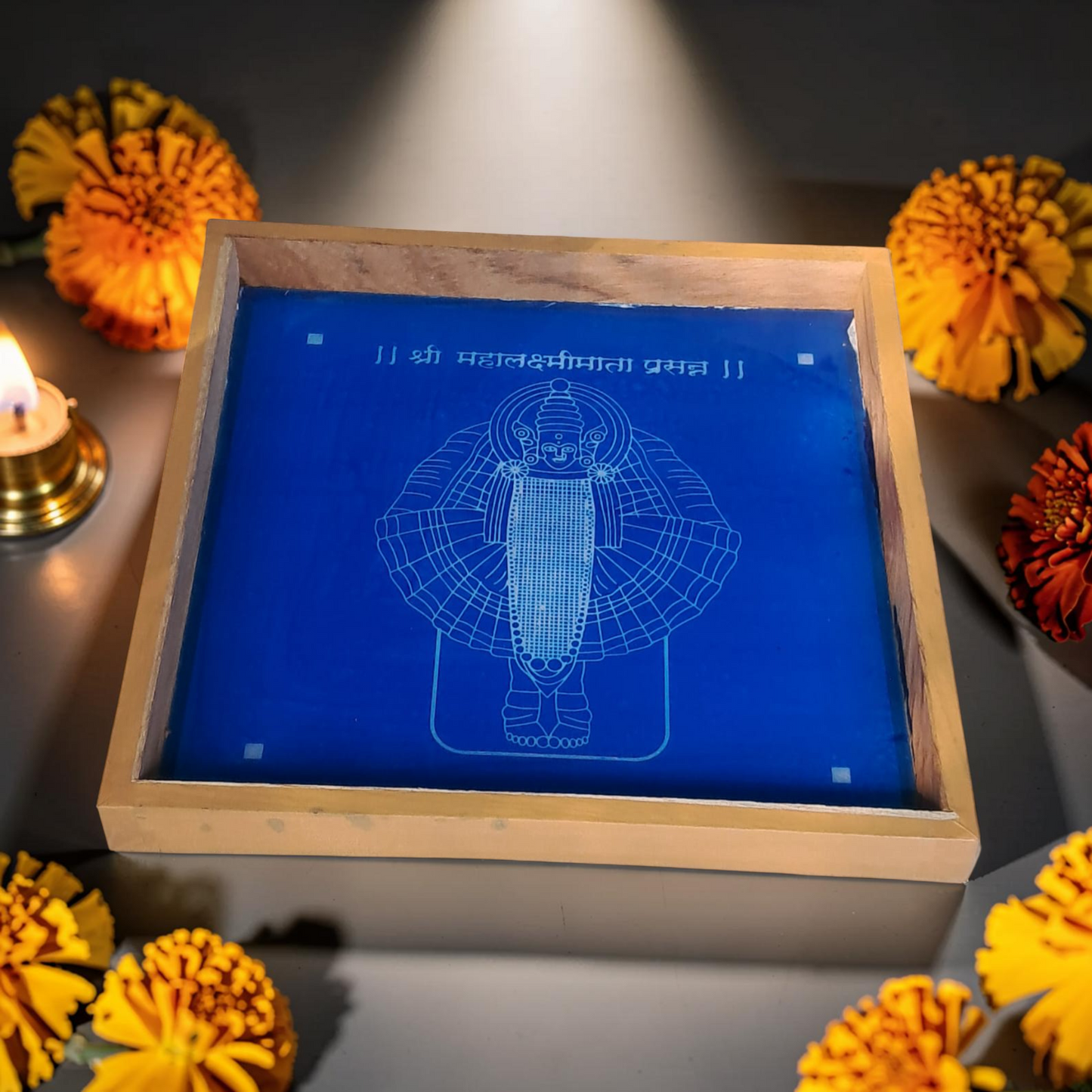 Rangly Mahalakshmi Mata Rangoli Design Stencil Wooden 10x10 Inches Pack of 1 piece