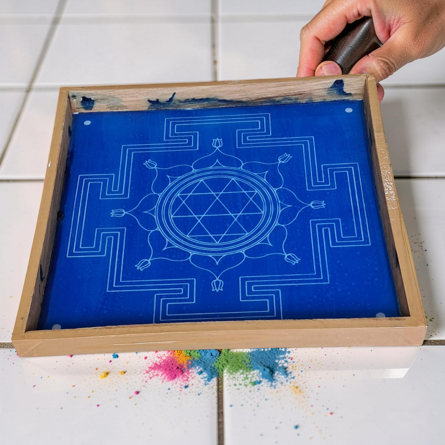 Rangly Jumbo Durga Mandala Yantra Rangoli Design Stencil Wooden 20x20 Inches Pack of 1 piece