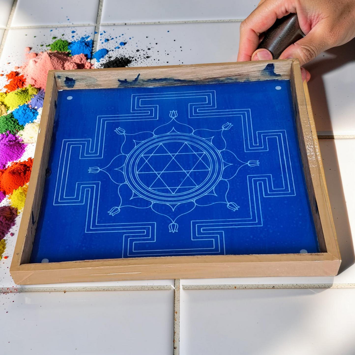 Rangly Jumbo Durga Mandala Yantra Rangoli Stencil Wooden 25x25 Inches Pack of 1 piece