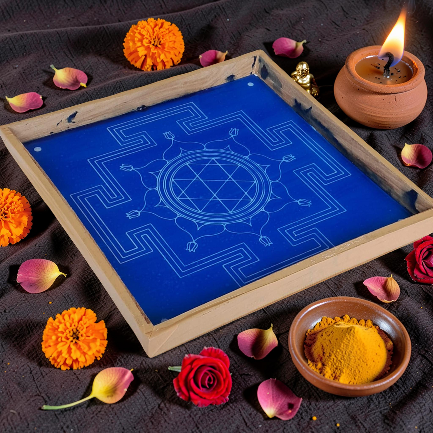 Rangly Durga  Mandala Yantra Rangoli Design Stencil Wooden 13x13 Inches Pack of 1 piece