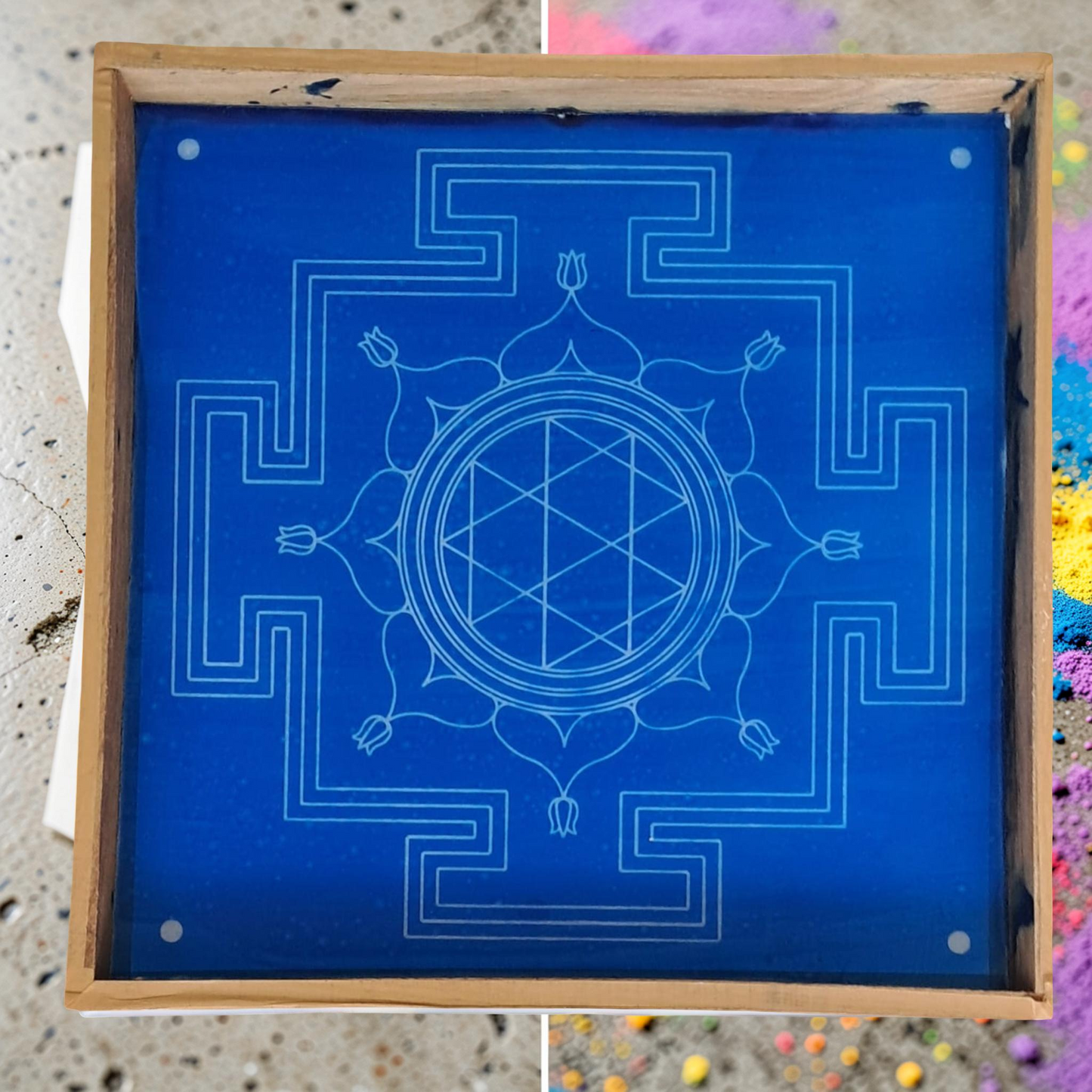 Rangly Durga  Mandala Yantra Rangoli Design Stencil Wooden 13x13 Inches Pack of 1 piece