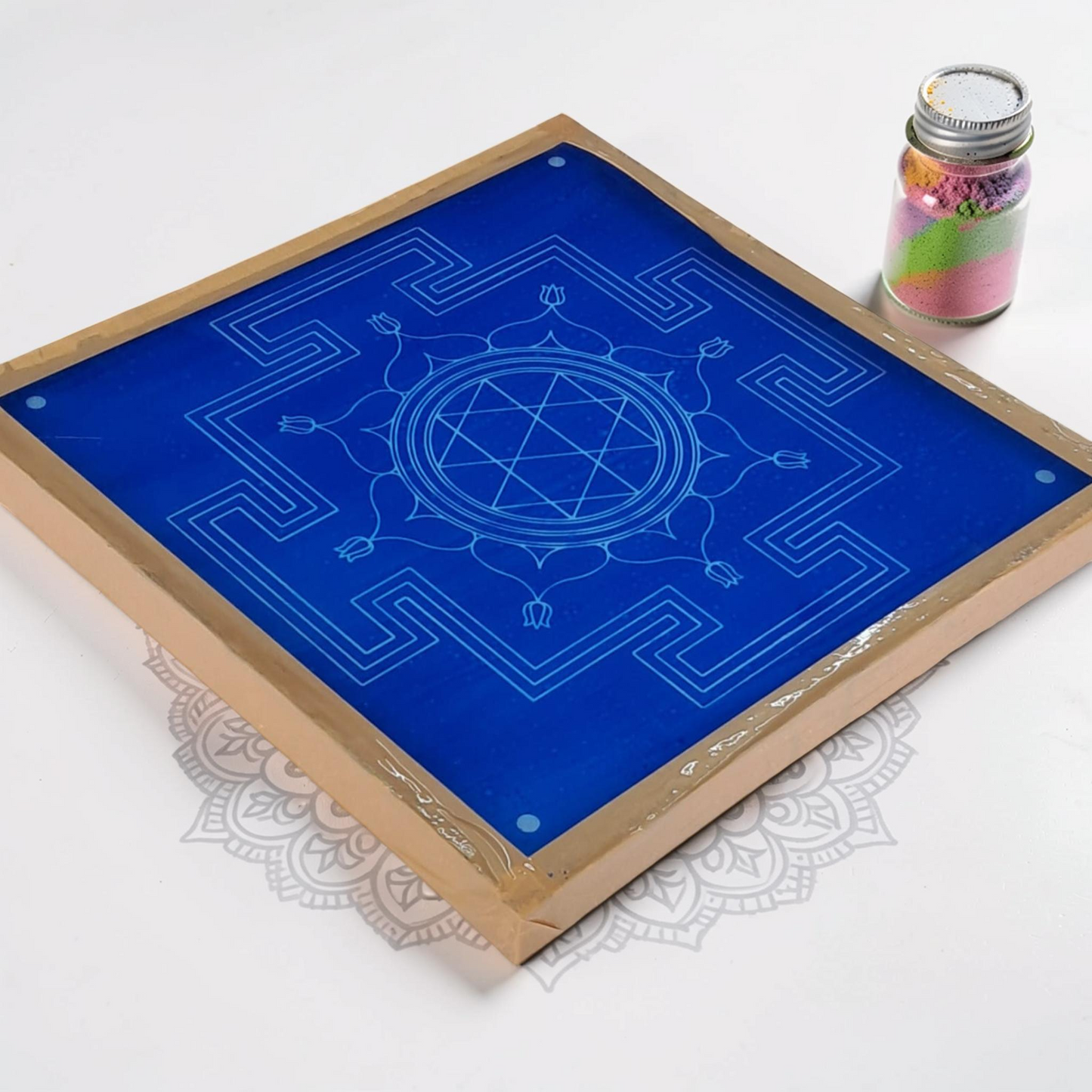 Rangly Jumbo Durga Mandala Yantra Rangoli Design Stencil Wooden 16x16 Inches Pack of 1 piece