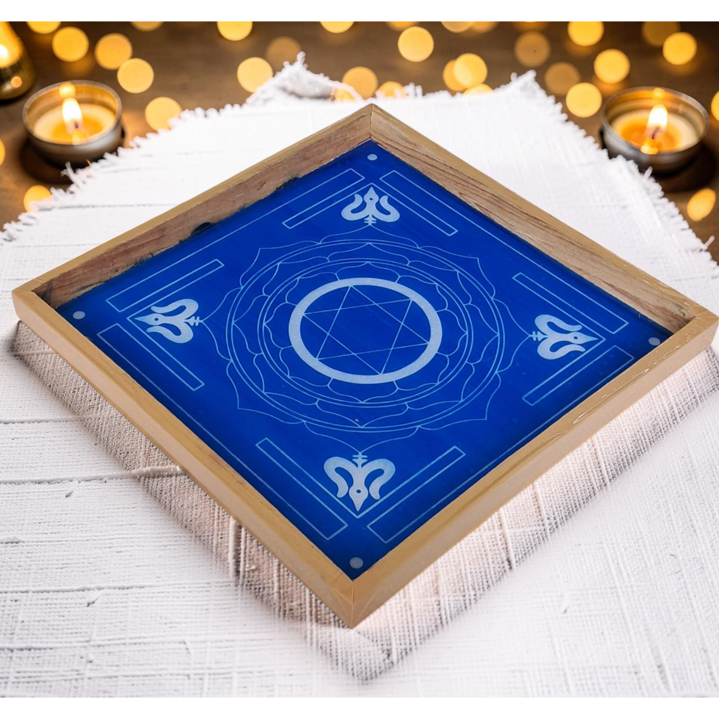 Rangly Jumbo Maha Mrityunjaya Yantra Rangoli Design Stencil Wooden 13x13 Inches Pack of 1 piece