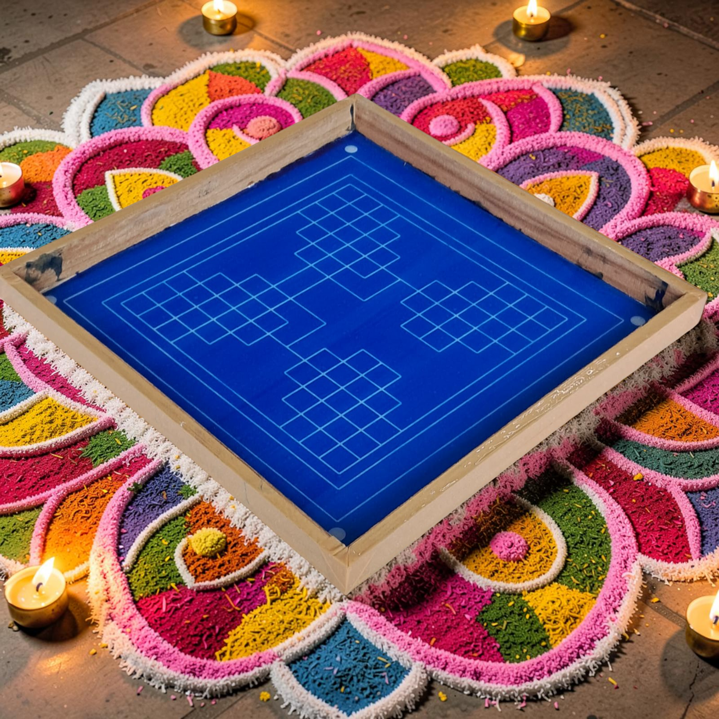 Rangly Eka lingato bhadra Mandal Yantra Rangoli Design Stencil Wooden 25x25 Inches Pack of 1 piece