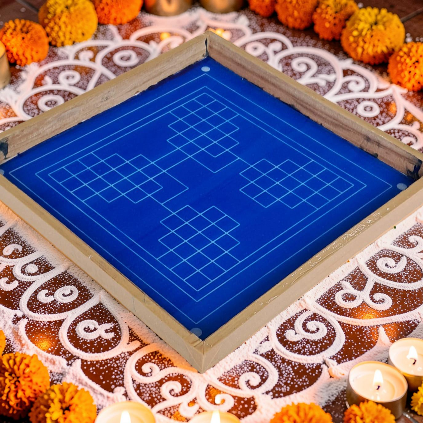 Rangly Eka lingato bhadra Mandal Yantra Rangoli Design Stencil Wooden 13x13 Inches Pack of 1 piece