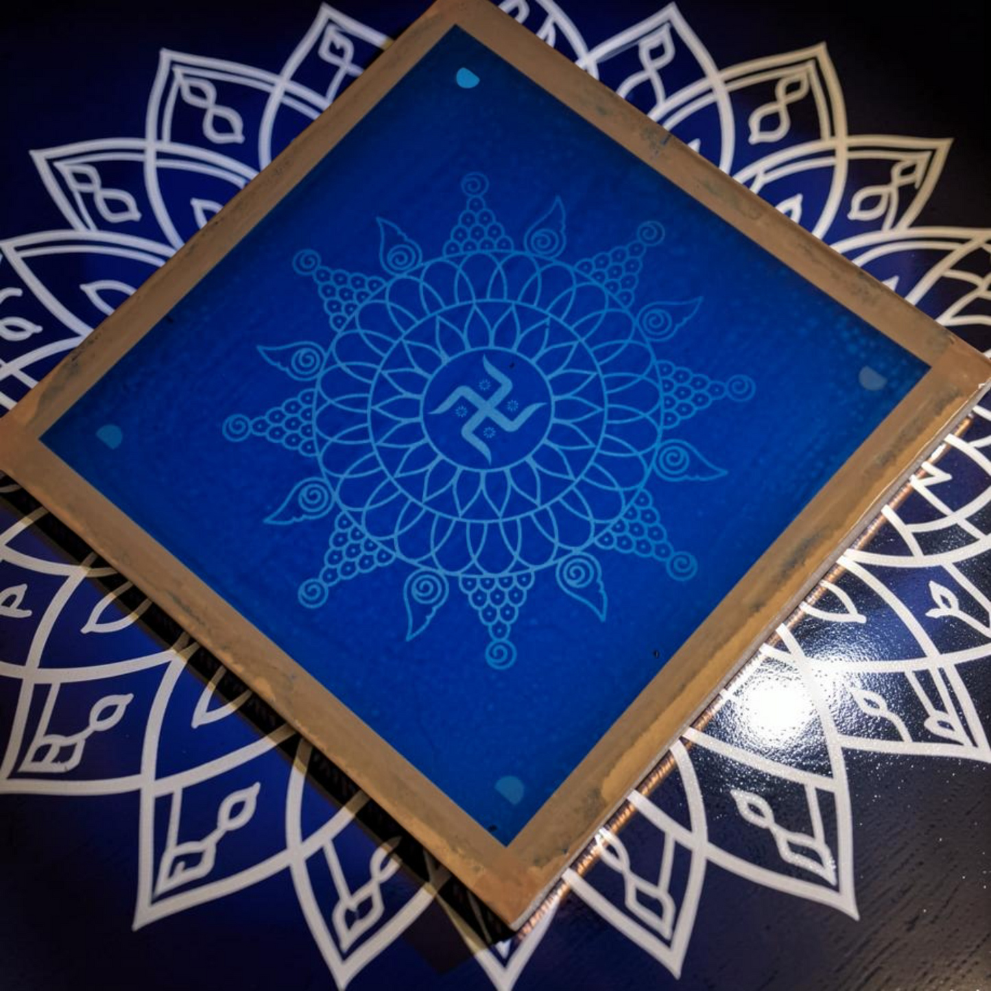 Rangly  Swasthik Model 1  Rangoli Design Stencil Wooden 10x10 Inches Pack of 1 piece