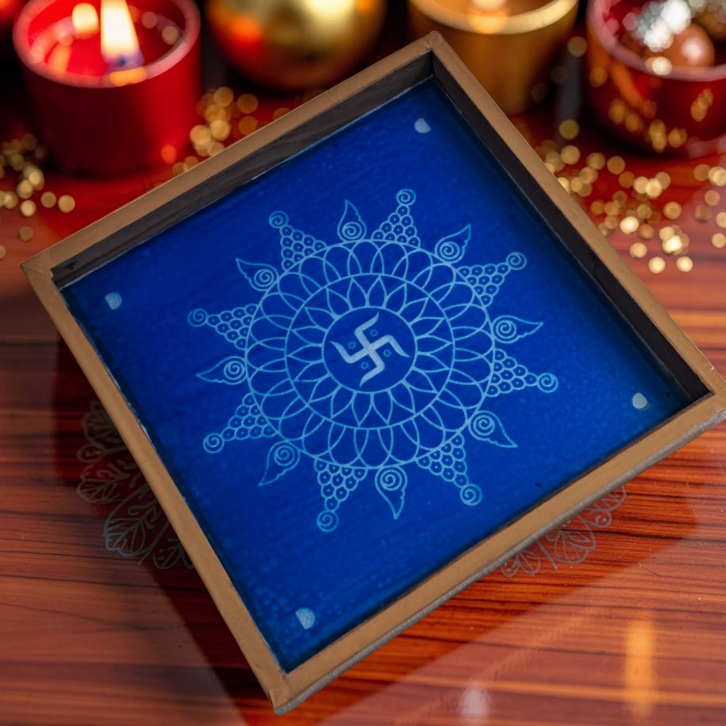 Rangly  Swasthik Model 1  Rangoli Design Stencil Wooden 10x10 Inches Pack of 1 piece