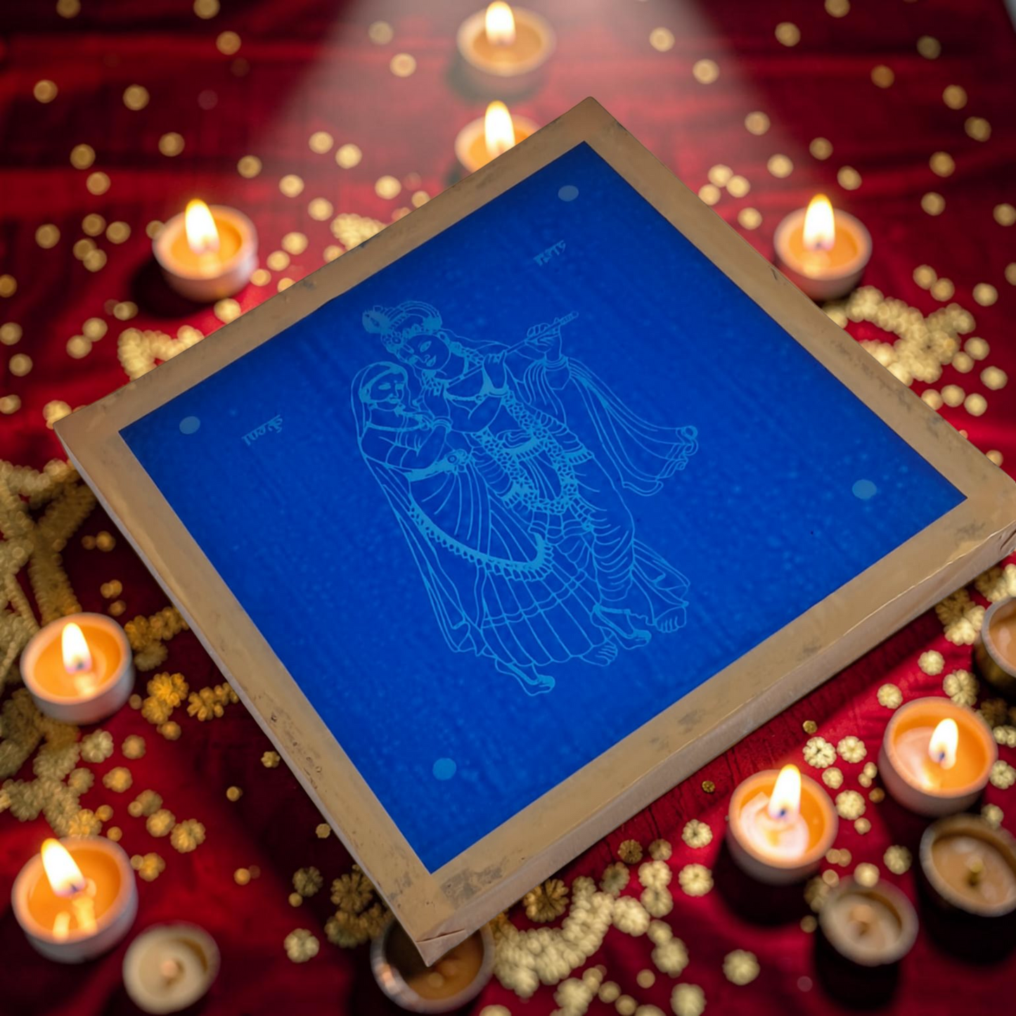 Rangly Radhe Krishna Rangoli Design Stencil Wooden 10x10 Inches Pack of 1 piece