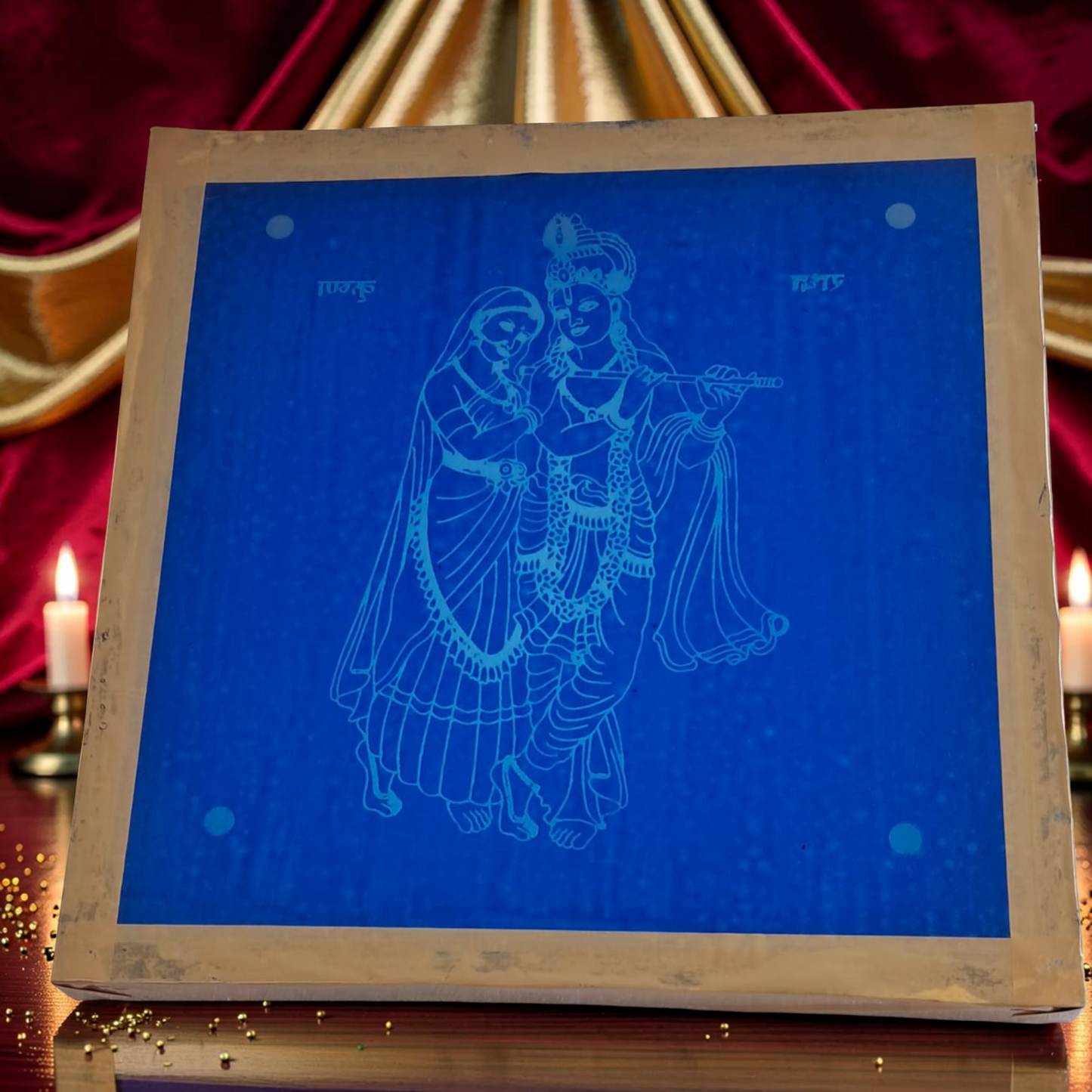 Rangly Radhe Krishna Rangoli Design Stencil Wooden 10x10 Inches Pack of 1 piece