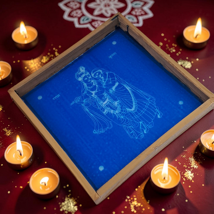 Rangly Radhe Krishna Rangoli Design Stencil Wooden 10x10 Inches Pack of 1 piece