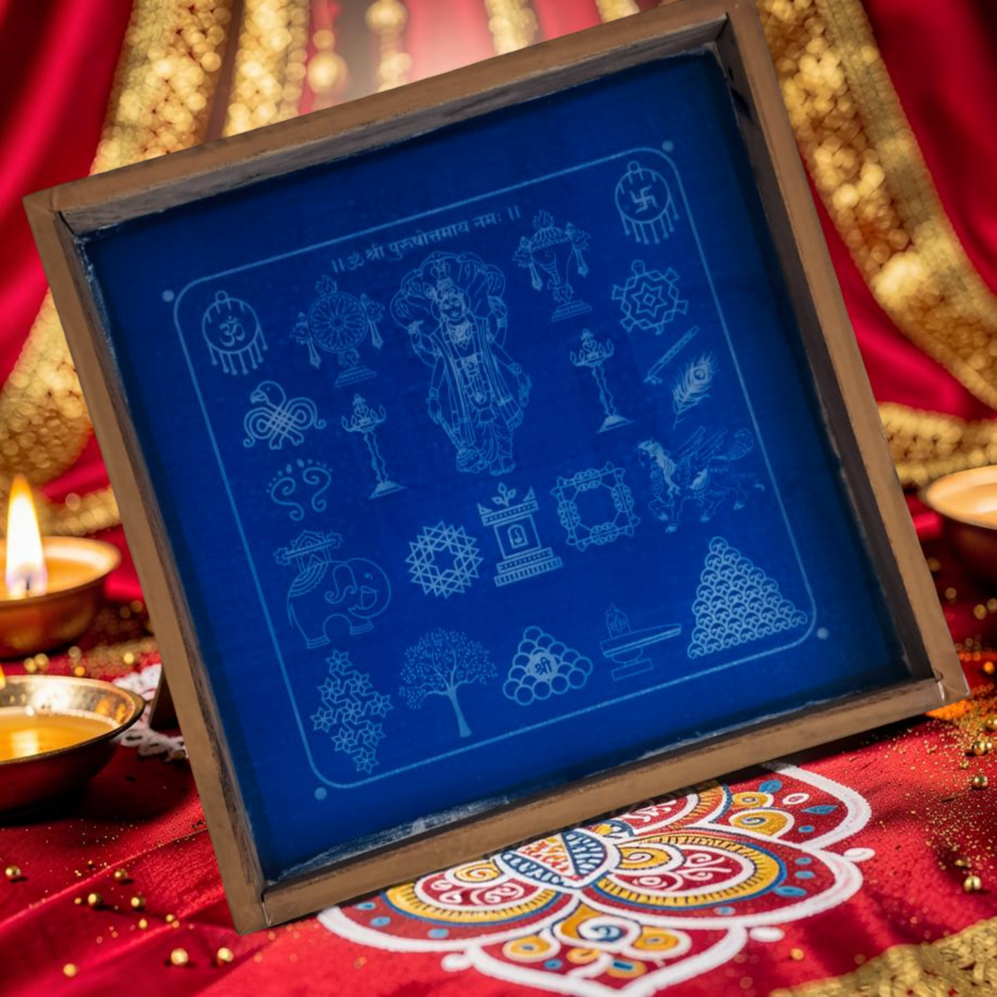 Rangly Purushottam Rangoli Design Stencil Wooden 10x10 Inches Pack of 1 piece