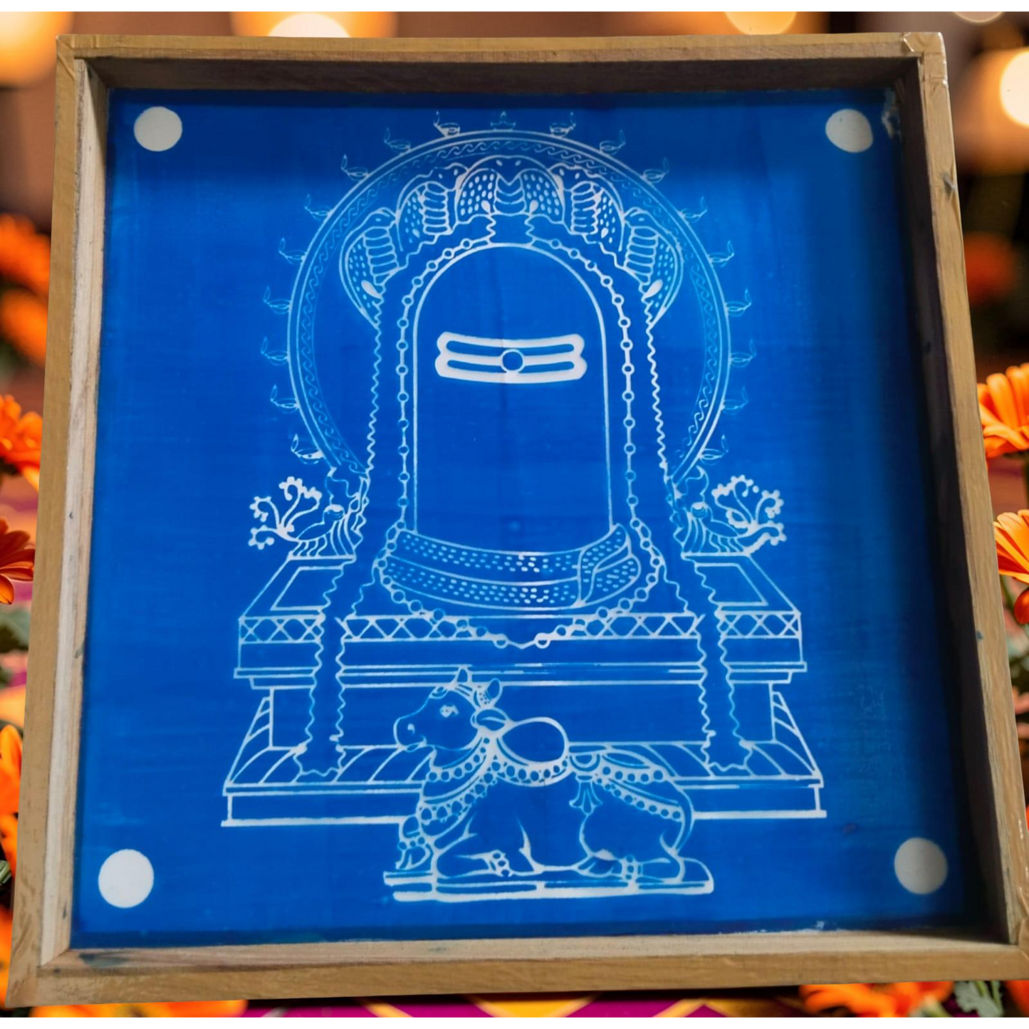 Rangly  Shivalinga with Nandi Rangoli Stencil Wooden  13x13 Inches  Pack of 1 Piece