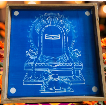 Rangly  Shivalinga with Nandi Rangoli Stencil Wooden  13x13 Inches  Pack of 1 Piece
