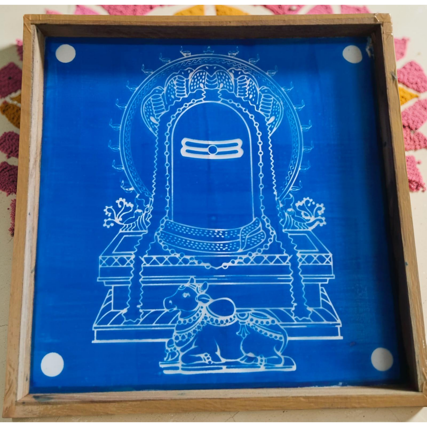 Rangly  Shivalinga with Nandi Rangoli Stencil Wooden  13x13 Inches  Pack of 1 Piece