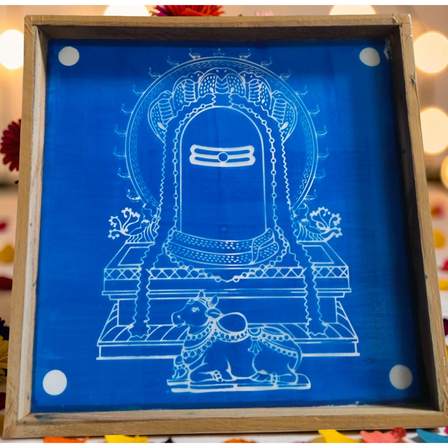 Rangly  Shivalinga with Nandi Rangoli Stencil Wooden  13x13 Inches  Pack of 1 Piece