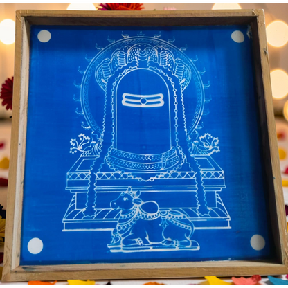 Rangly  Shivalinga with Nandi Rangoli Stencil Wooden  13x13 Inches  Pack of 1 Piece
