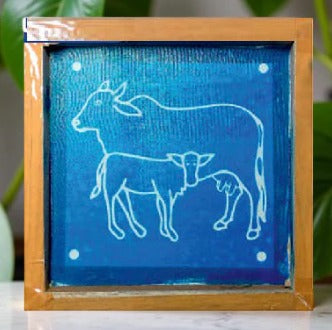 Rangly Cow and Calf Rangoli Design Stencil Wooden 10x10 Inches Pack of 1 piece