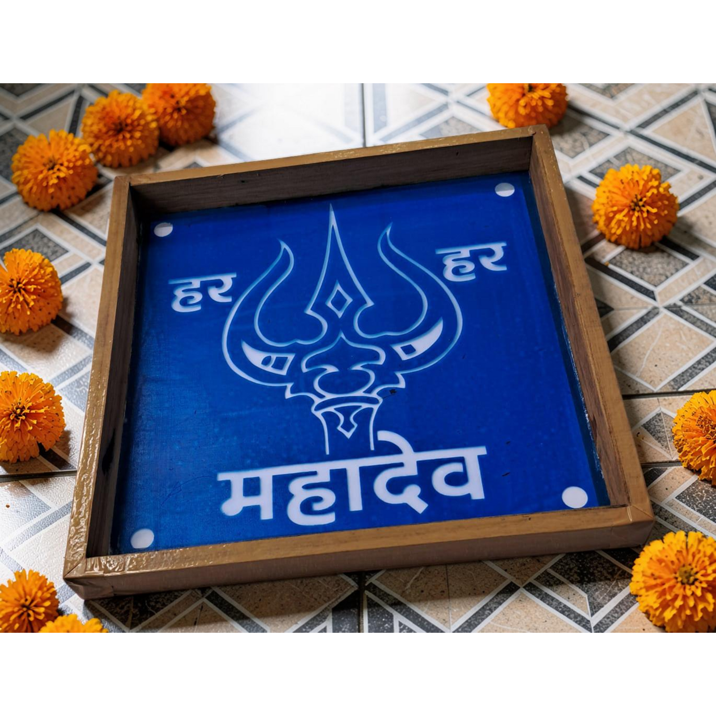 Rangly Hara Hara Mahadev Rangoli Design Stencil Wooden 10x10 Inches Pack of 1 piece