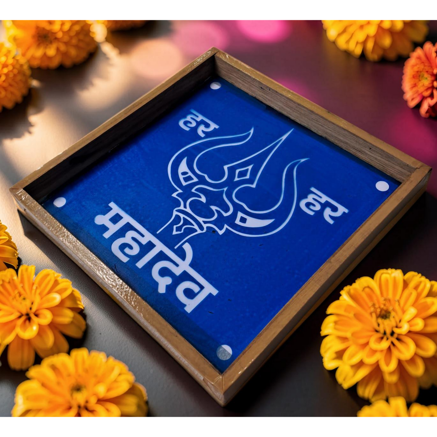 Rangly Hara Hara Mahadev Rangoli Design Stencil Wooden 10x10 Inches Pack of 1 piece