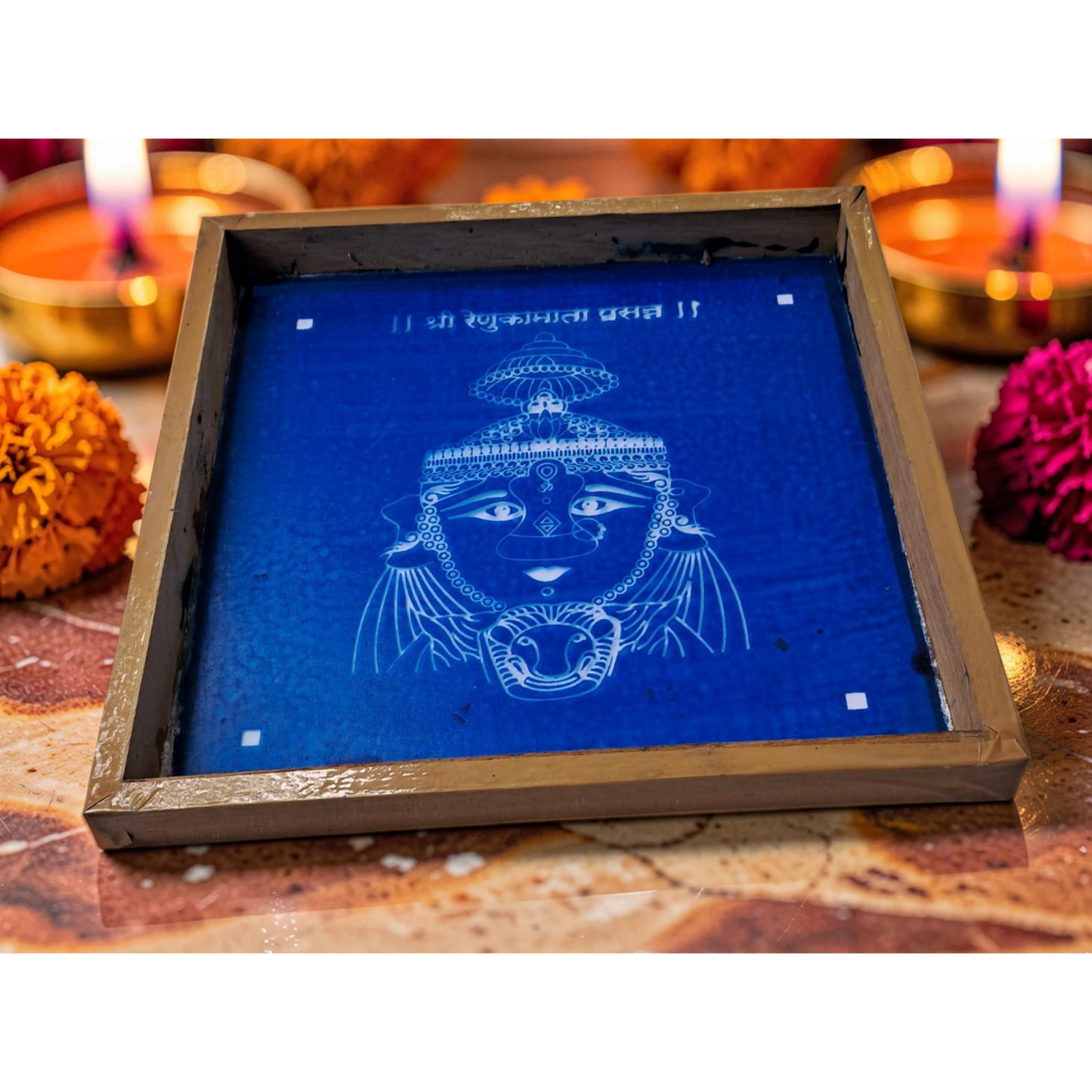 Rangly ஸ்ரீ ரேணுகாமாதா பிரசன்ன ரங்கோலி டிசைன் ஸ்டென்சில் மரத்தால் ஆனது 10x10 இன்ச் 1 பீஸ் கொண்ட பேக்