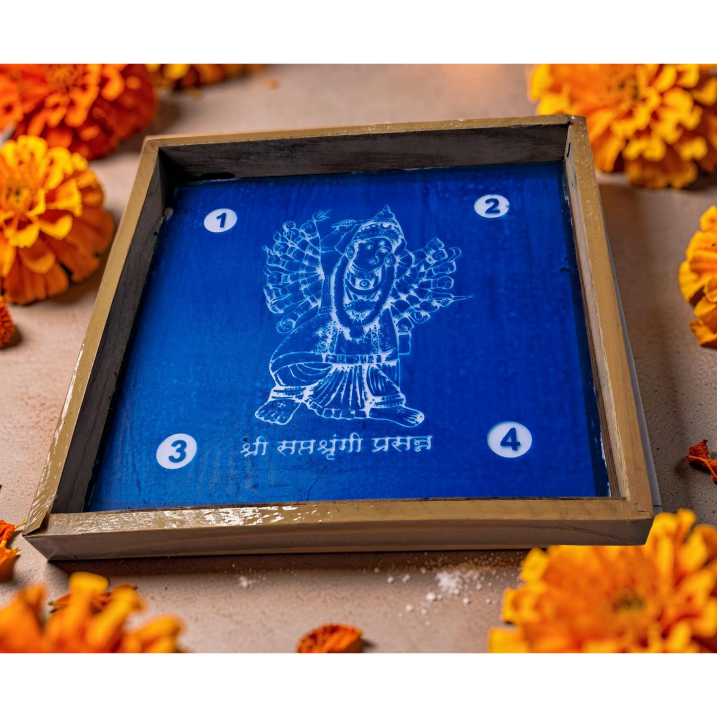 Rangly ஸ்ரீ சப்தஸ்ருங்கி பிரசன்ன ரங்கோலி டிசைன் ஸ்டென்சில் மரத்தாலான 10x10 இன்ச் 1 துண்டு கொண்ட பேக்