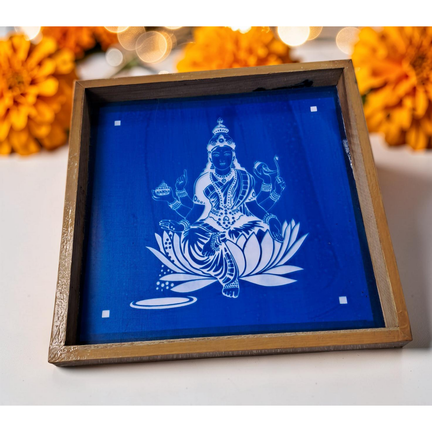 ரங்க்லி சரஸ்வதி ரங்கோலி வடிவமைப்பு ஸ்டென்சில் மரத்தாலான 10x10 அங்குலங்கள் 1 துண்டு பேக்