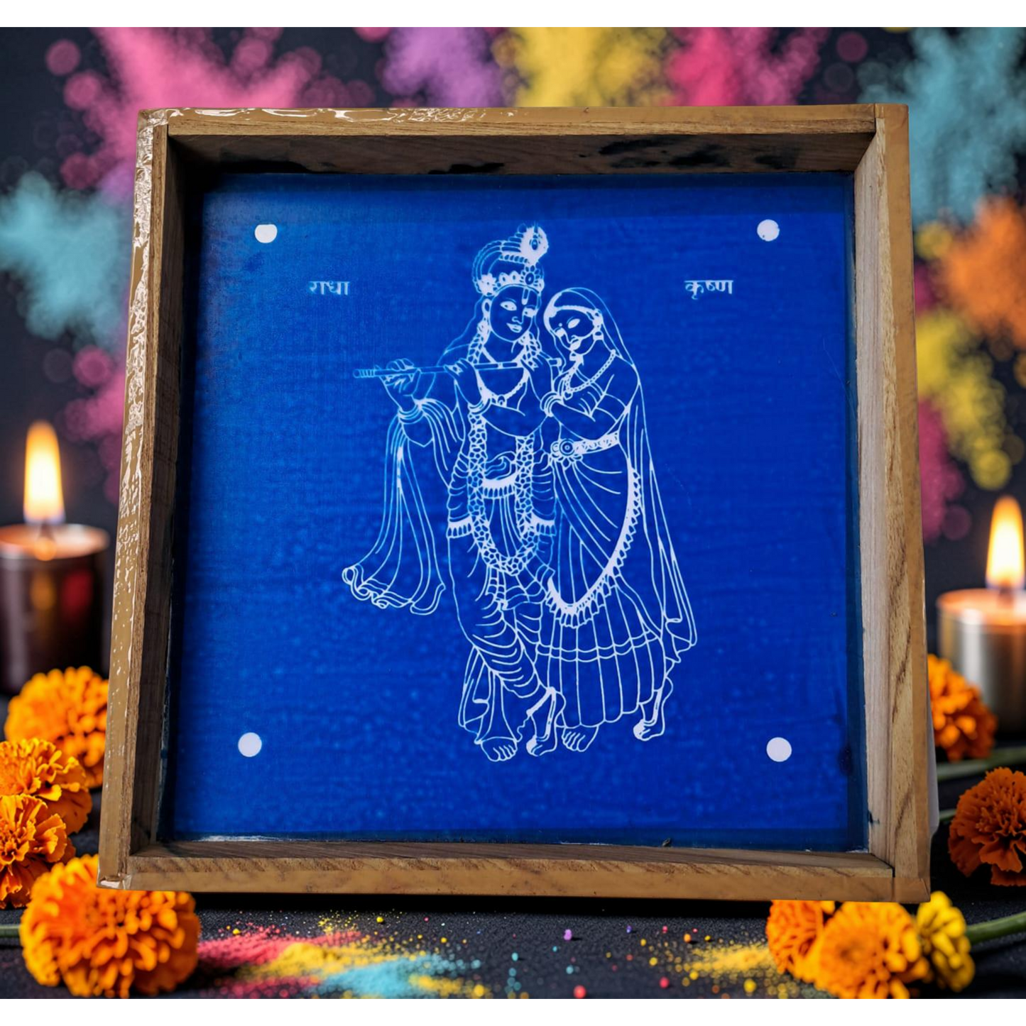 Rangly Radha Krishna Rangoli Design Stencil Wooden 10x10 Inches Pack of 1 piece