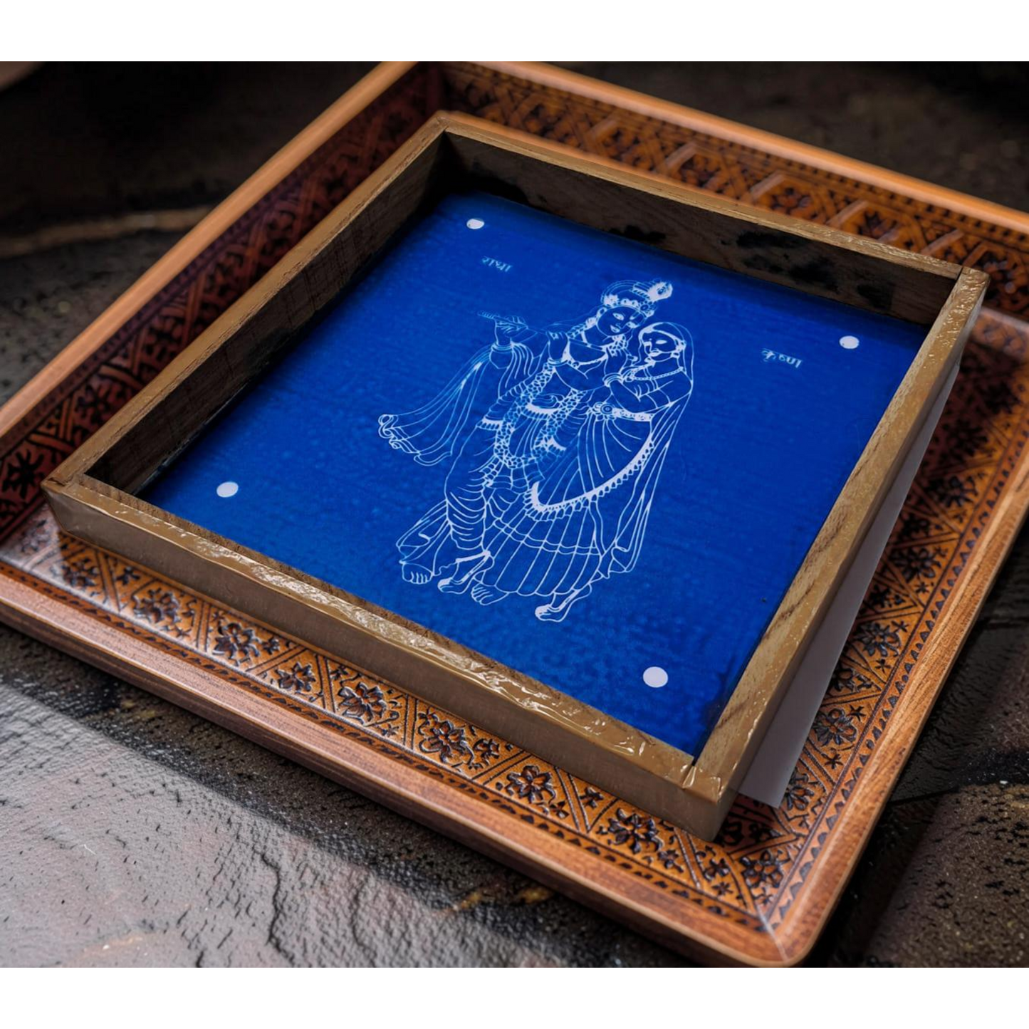 Rangly Radha Krishna Rangoli Design Stencil Wooden 10x10 Inches Pack of 1 piece