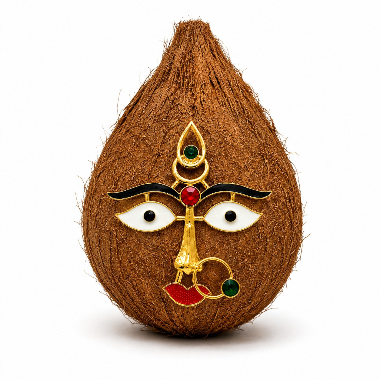 Rangly  Devi Face for Coconut Kalasm | Gold Plated Devi Eyes, Nose & Lips Ornament | Face Decoration for Durga, Lakshmi, Kali & Temple Pooja