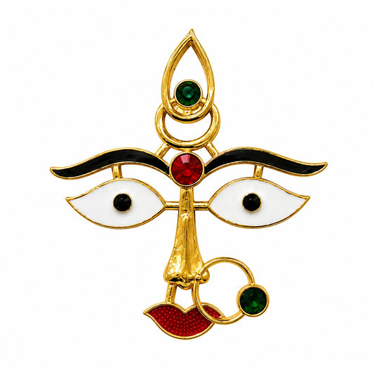 Rangly  Devi Face for Coconut Kalasm | Gold Plated Devi Eyes, Nose & Lips Ornament | Face Decoration for Durga, Lakshmi, Kali & Temple Pooja