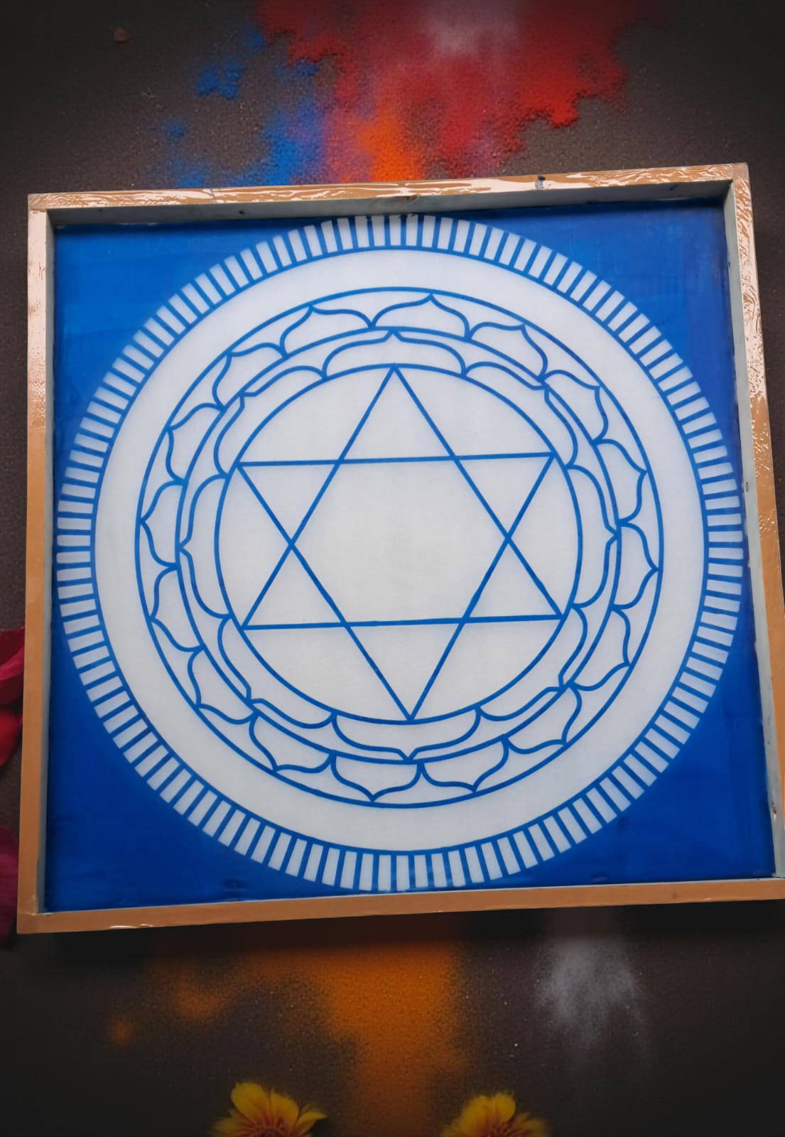 Rangly Jumbo Sudarshana Mandala 1 Yantra  Rangoli Stencil Wooden 30x30 Inches Pack of 1 piece