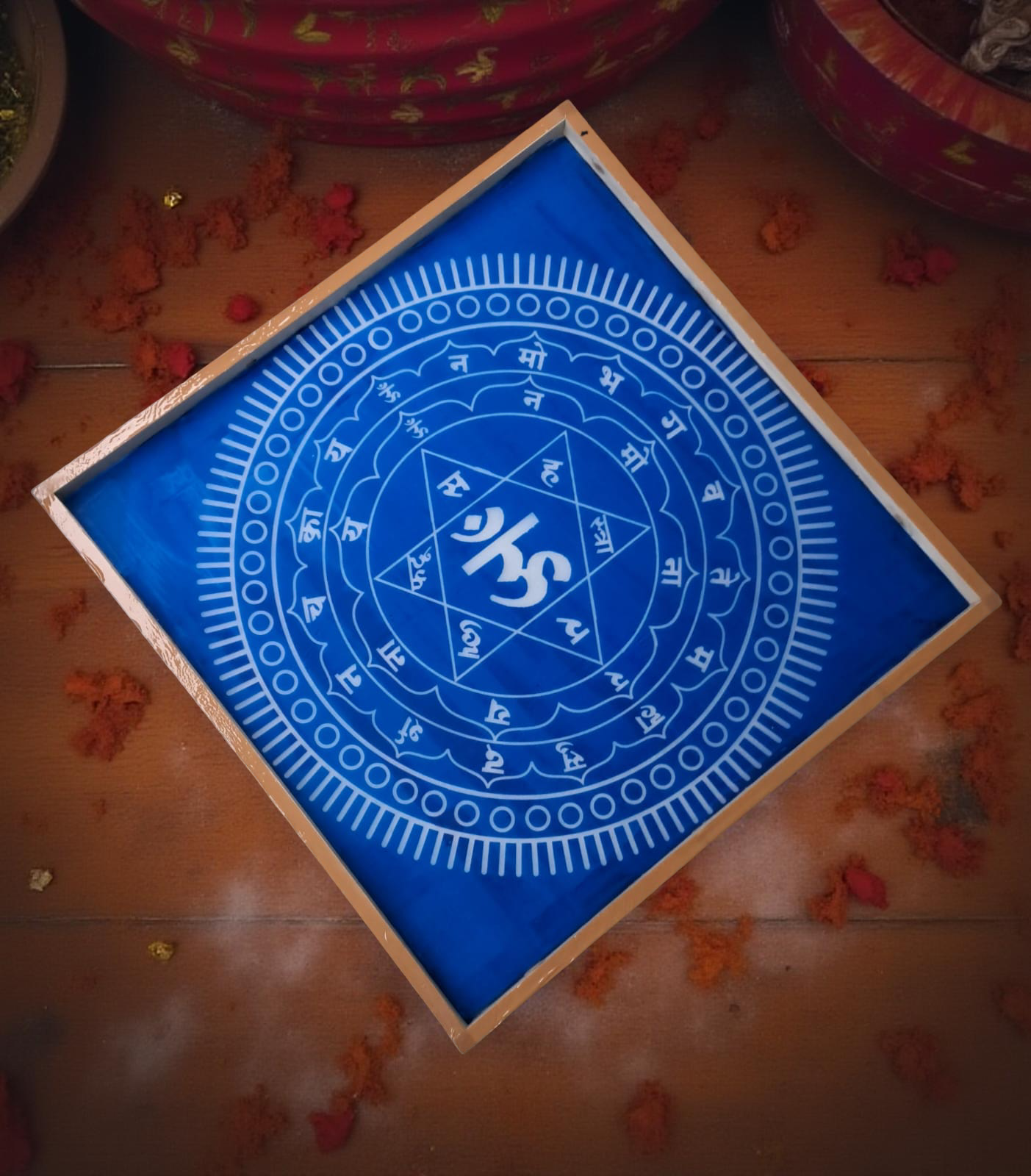 Rangly Jumbo Sudarshana Mandala  Yantra Rangoli Stencil Wooden 30x30 Inches Pack of 1 piece