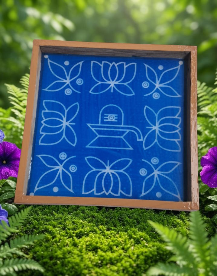 Rangly Shivalingam with flowers Model 5 Rangoli Stencil Wooden 10×10 inches Pack of 1 Piece