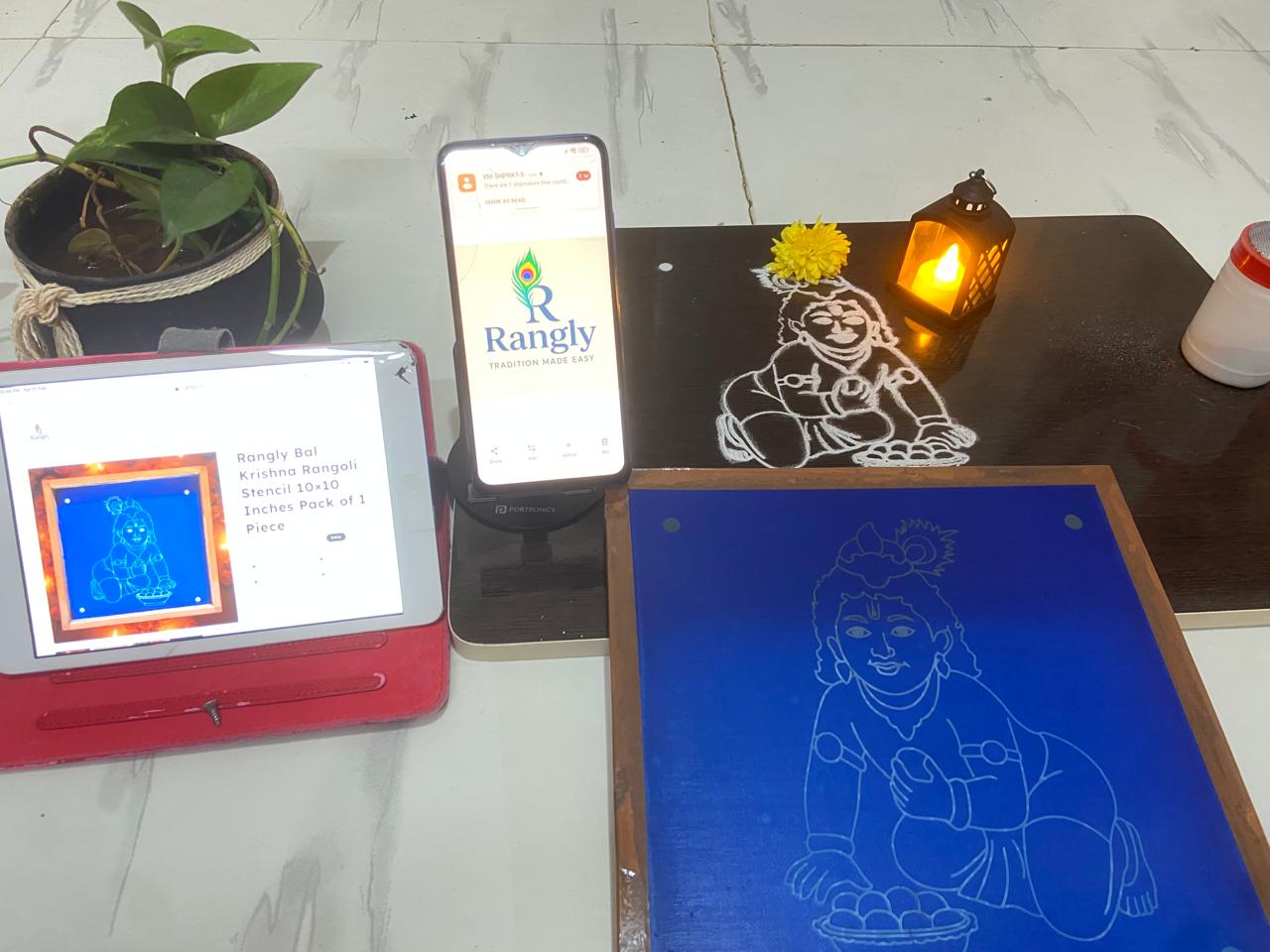 Rangly Bal Krishna Rangoli Stencil 10×10 Inches Pack of 1 Piece