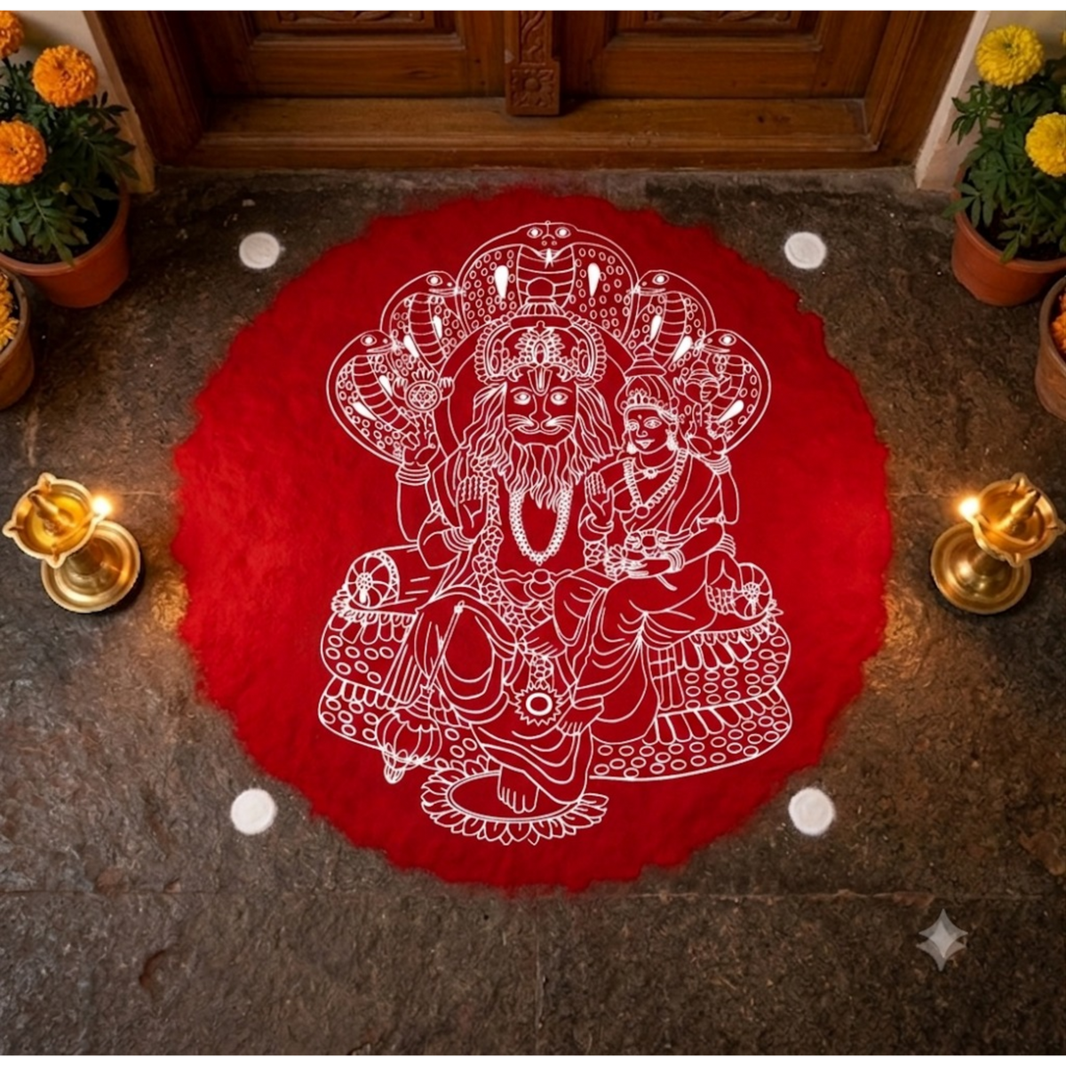 Rangly "Lakshmi narasimhar " Rangoli Design Stencil Wooden 15x11 Inches Pack of 1 piece
