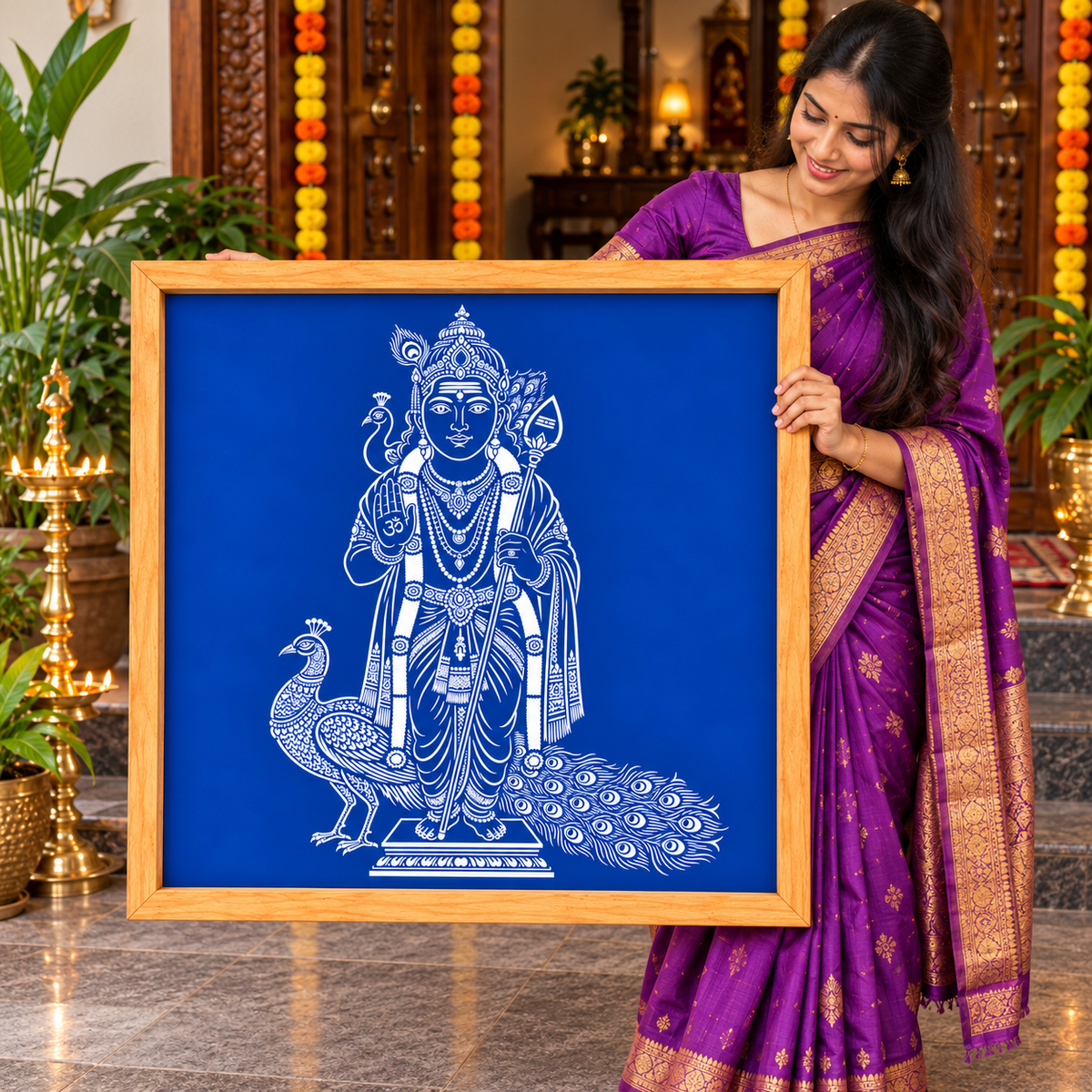 God Murugan Kolam Stencil Y48 : Divine Protection & Valor