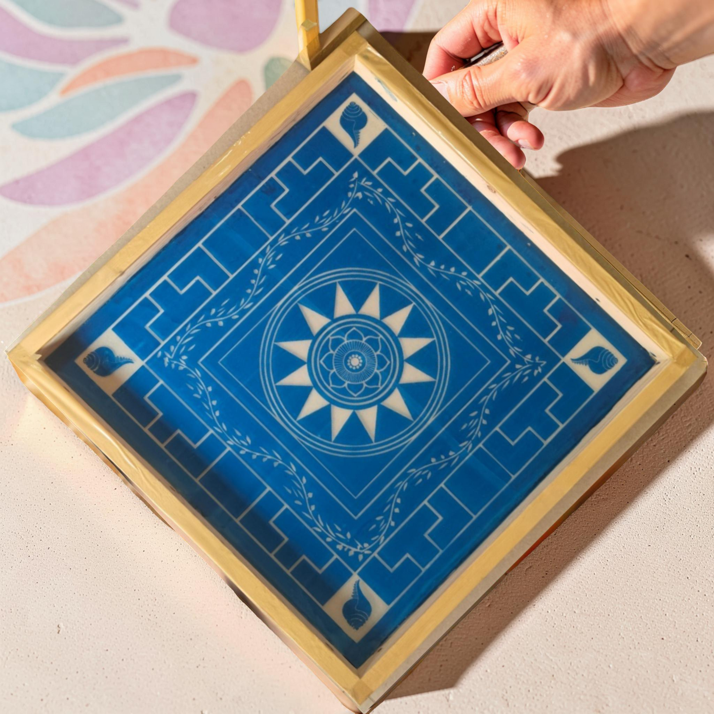 Rangly Jumbo Chakramanadala Yantra Rangoli Design Stencil Wooden 25x25 Inches Pack of 1 piece