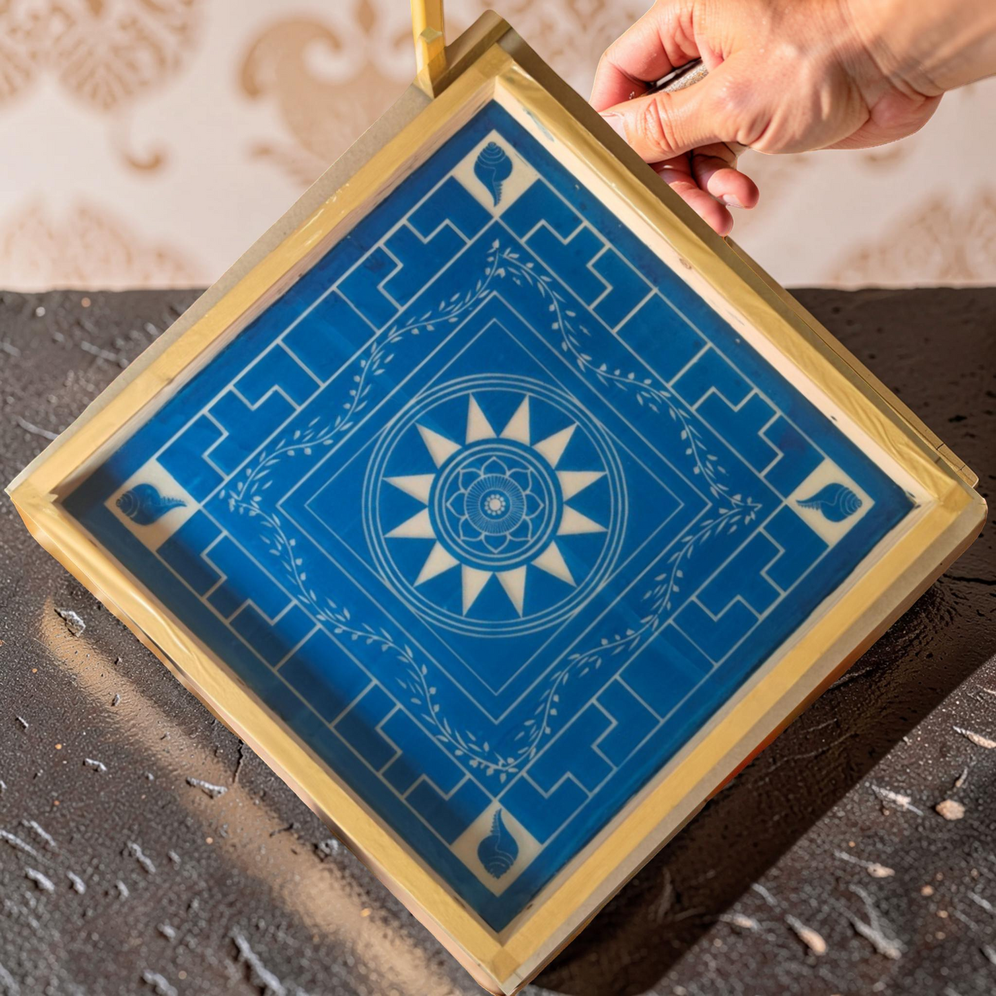 Rangly Jumbo Chakramandala Yantra Rangoli Design Stencil Wooden 24x24 Inches Pack of 1 piece