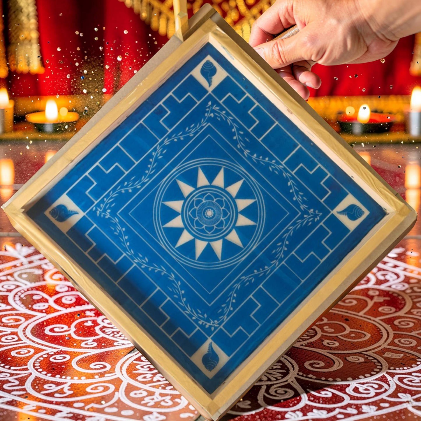 Rangly Jumbo  Chakramandala Yantra Rangoli Design Stencil Wooden 16x16 Inches Pack of 1