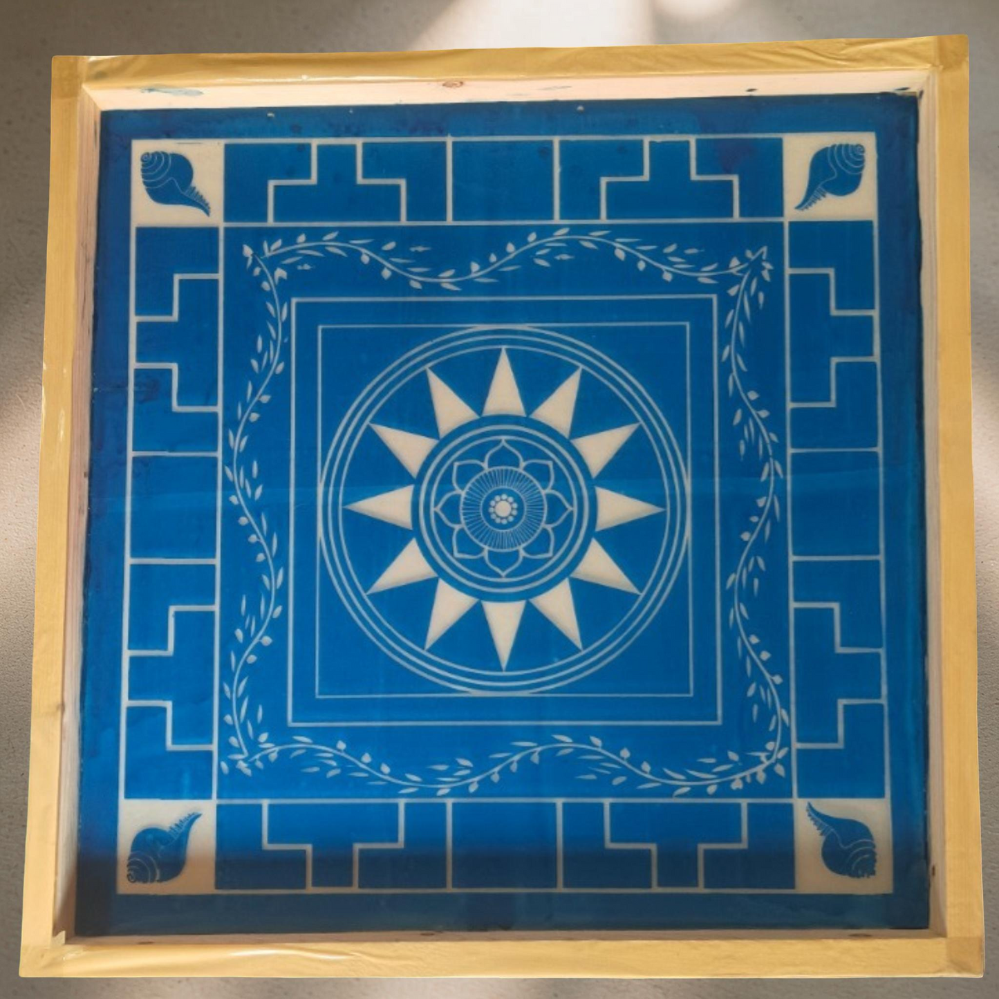 Rangly Jumbo Chakramandala Yantra Rangoli Design Stencil Wooden 20x20 Inches Pack of 1 piece