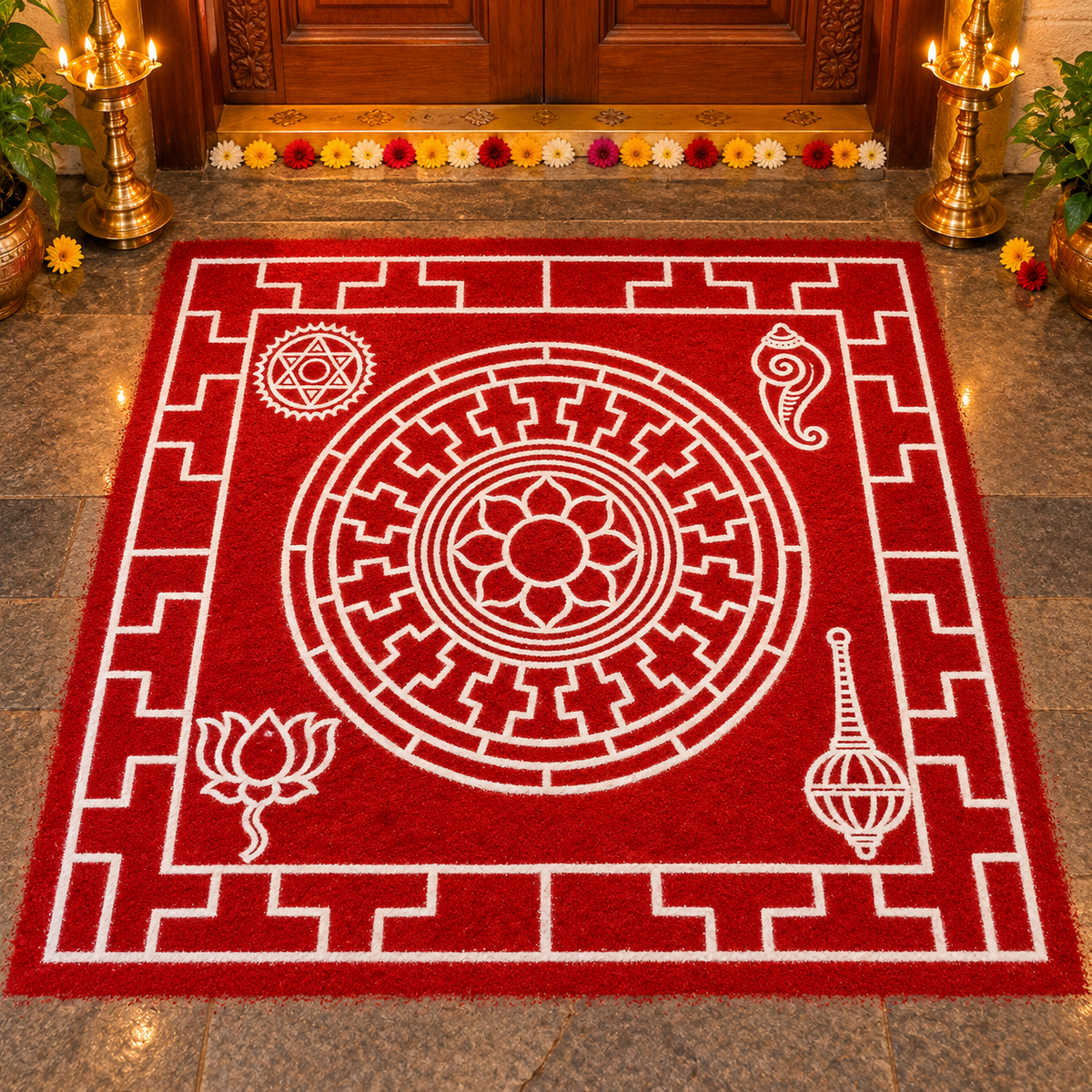 Chakrabjam Wooden Rangoli Stencil – Traditional Chakrabjam Kolam Design