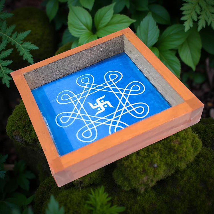 Rangly Swastik Rangoli Stencil Wooden  5x5 Inches  Pack of 1 Piece